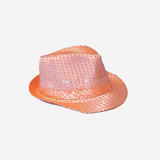 Chapeau trilby à sequins néon fluo rose 12 cm
