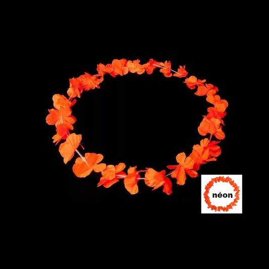 Collier de fleurs tahiti fluo neon orange 60 mm