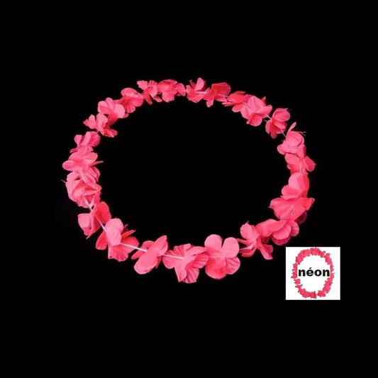 Collier de fleurs tahiti fluo neon rose pink 60 mm