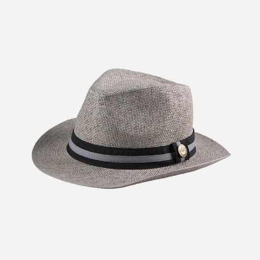 Chapeau panama avec bandeau et badge gris