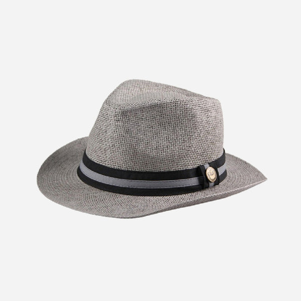 Chapeau panama avec bandeau et badge gris