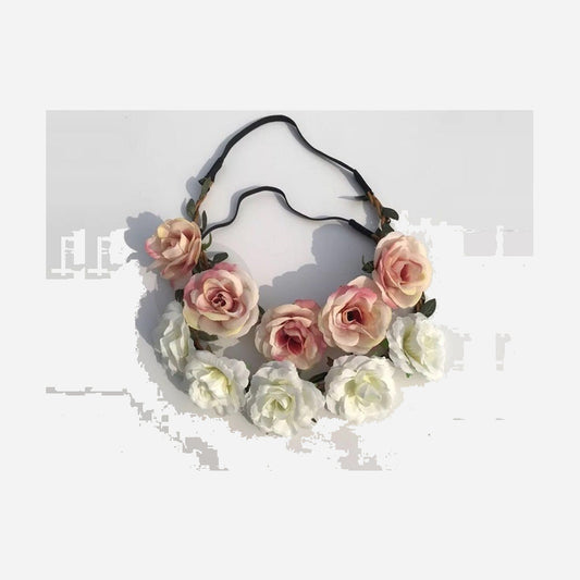 Couronne élastique de roses blanc
