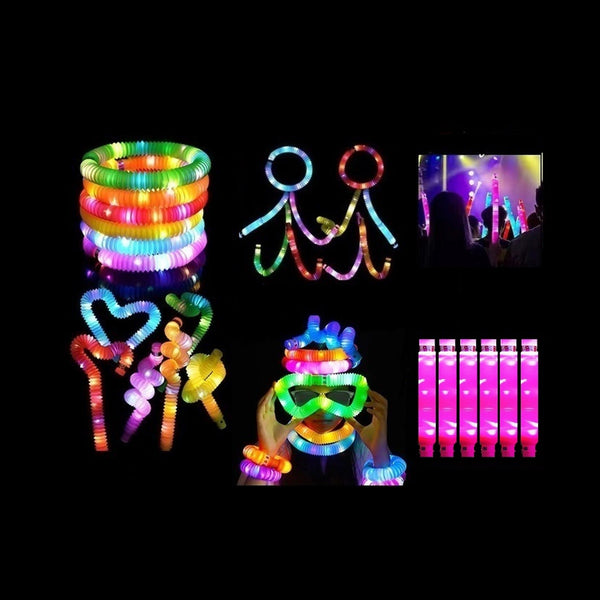 Lot de 6 tubes Pop Fidget LED lumineux rose 64 cm