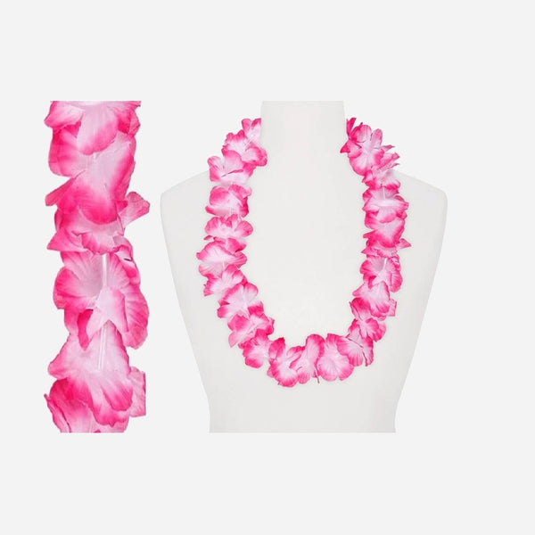 Collier de 40 fleurs épais Tahiti rose blanc 110 mm