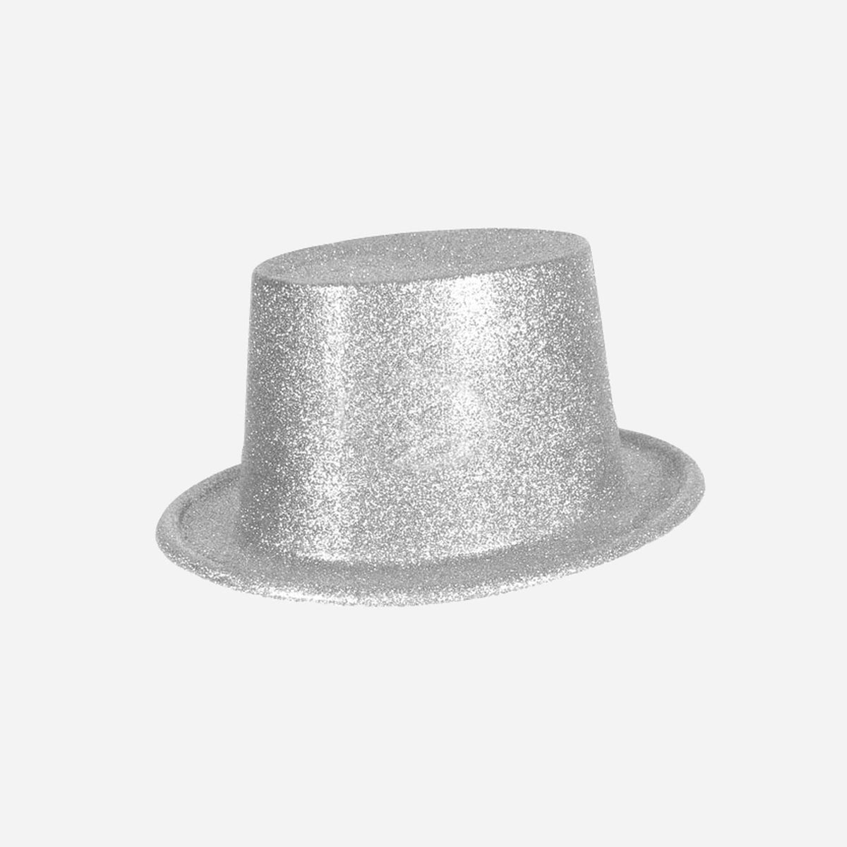 Chapeau haut de forme en PVC à paillettes argent 12 cm
