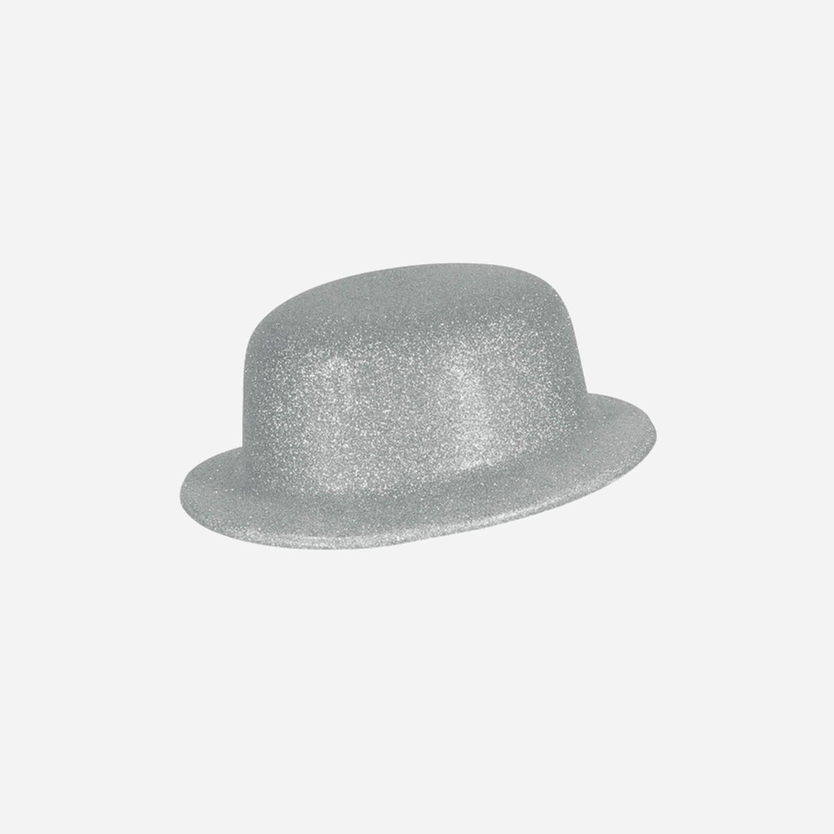 Chapeau melon en PVC à paillettes argent 10 cm