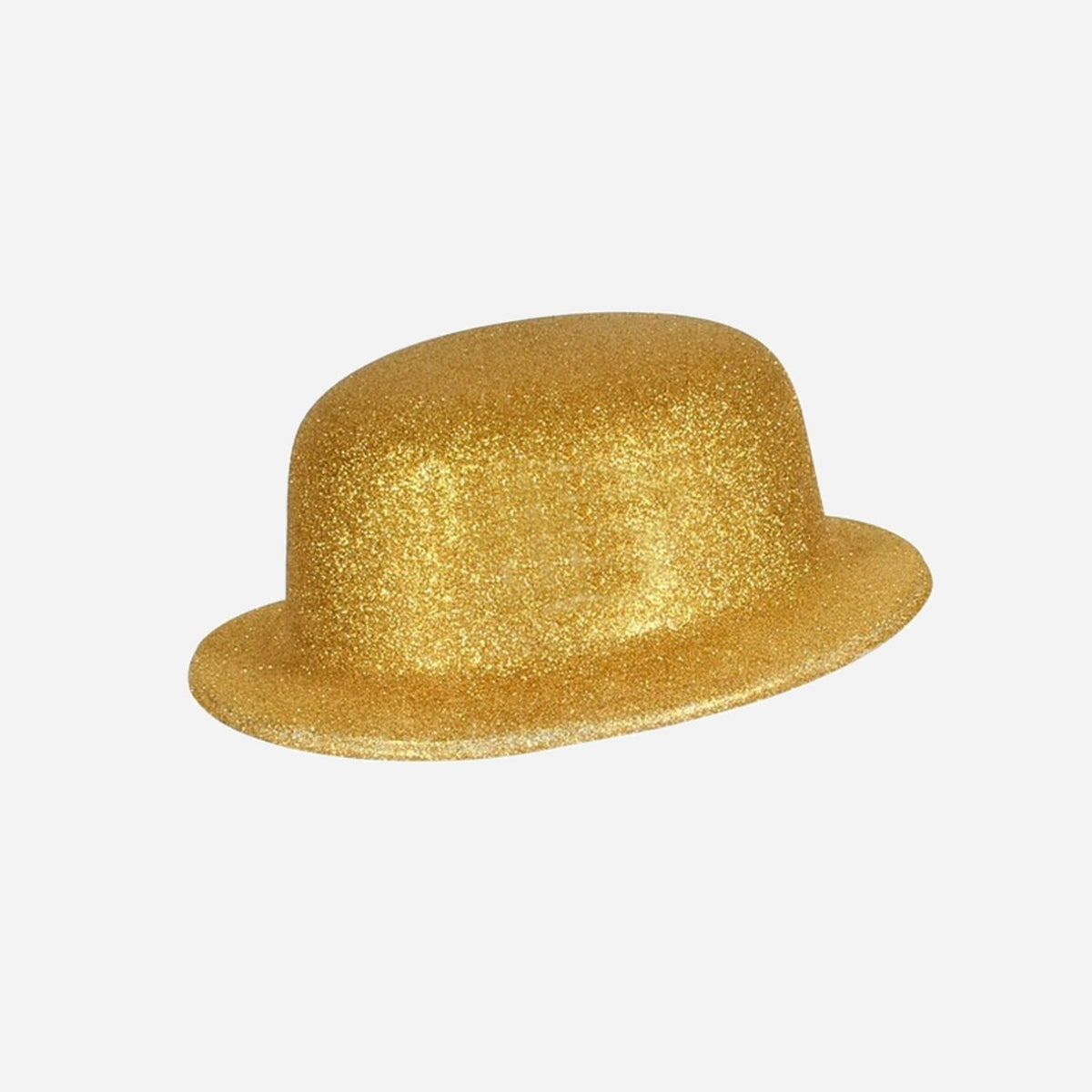 Chapeau melon en PVC à paillettes or 10 cm