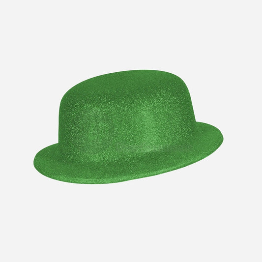 Chapeau melon en PVC à paillettes vert