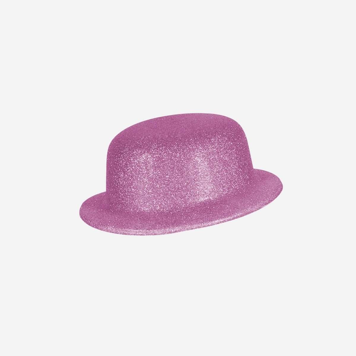 Chapeau melon en PVC à paillettes rose 10 cm