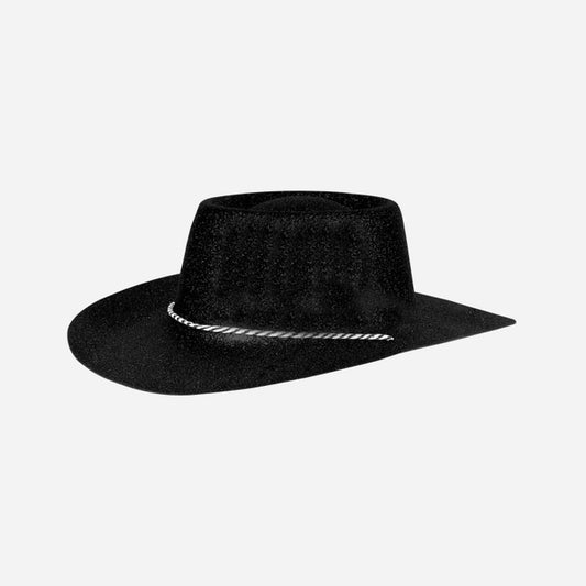 Chapeau cowboy en PVC à paillettes noir