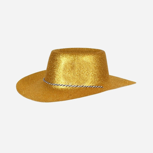 Chapeau cowboy en PVC à paillettes or