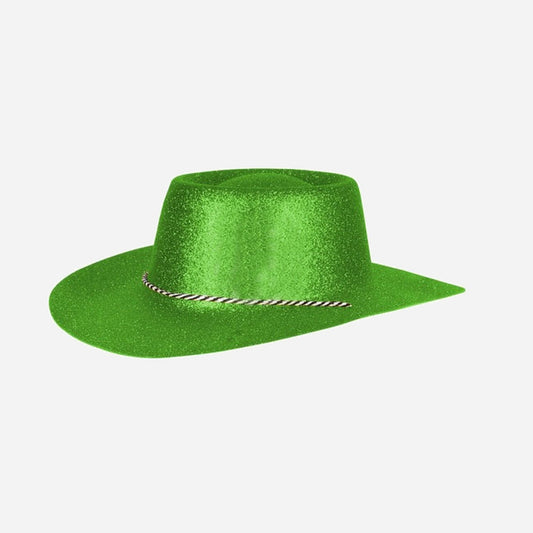 Chapeau cowboy en PVC à paillettes vert
