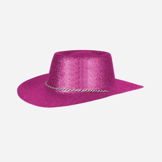 Chapeau cowboy en PVC à paillettes fuchsia