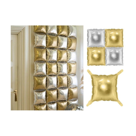 Lot de 4 décorations gonflables carrées or/argent mylar 40 × 40 cm