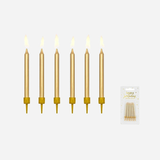 Lot de 6 bougies anniversaire or avec socles luxe 6 cm