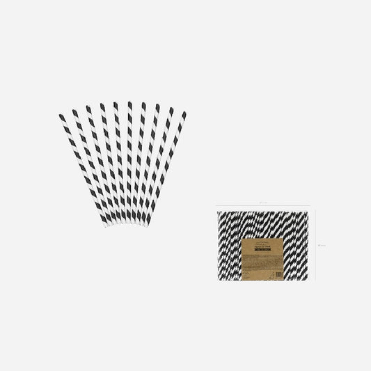Lot de 250 pailles carton noir & blanc 19.5 cm