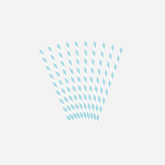 Lot de 10 pailles carton bleu clair & blanc 19.5 cm
