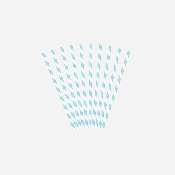 Lot de 10 pailles carton bleu clair & blanc 19.5 cm
