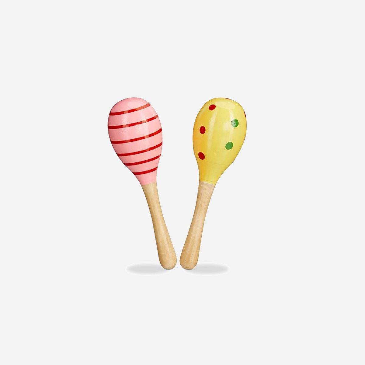 Paire de maracas en bois rose/jaune 18 cm