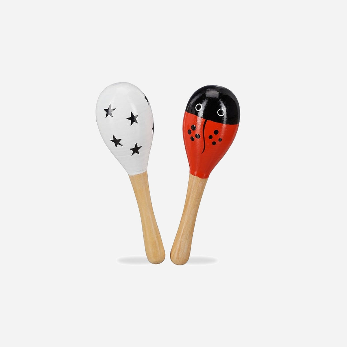 Paire de maracas en bois blanc/rouge 18 cm