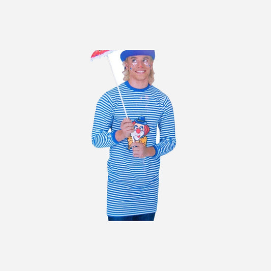 Déguisement T-shirt long de clown bleu et blanc taille M