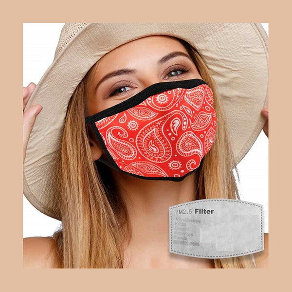 Masque textile lavable avec filtre actif cachemire rouge