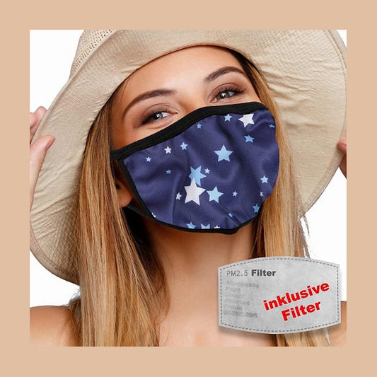 Masque textile lavable avec filtre actif bleu etoiles