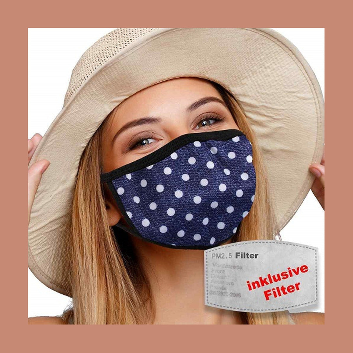 Masque textile lavable avec filtre actif bleu à pois