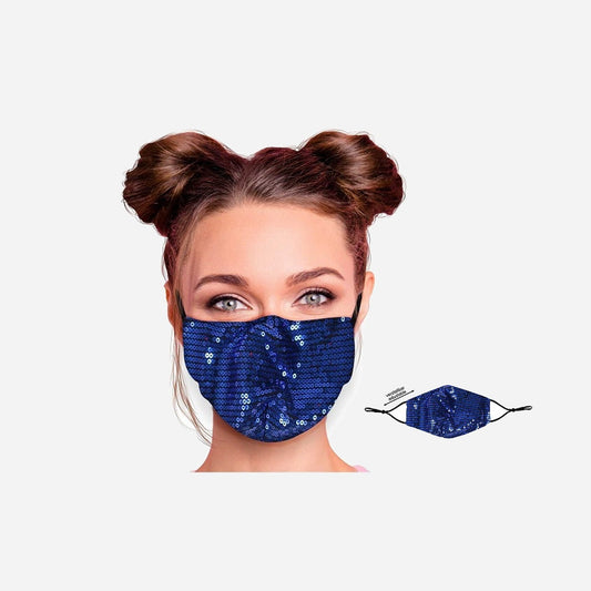 Masque textile réglable motif sequins bleu