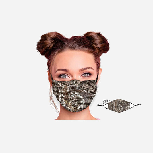 Masque textile réglable motif sequins champagne