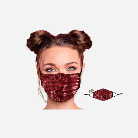 Masque textile réglable motif sequins rouge