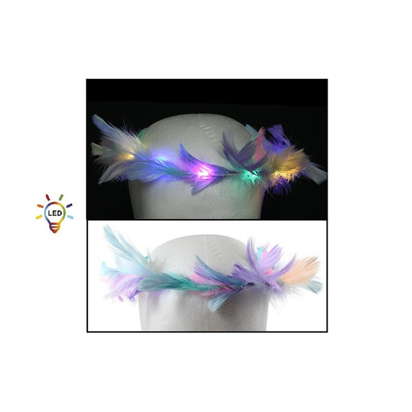 Couronne de plumes rainbow lumineuse LED's multicolores