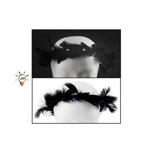 Couronne de plumes noir lumineuse LED's blanc