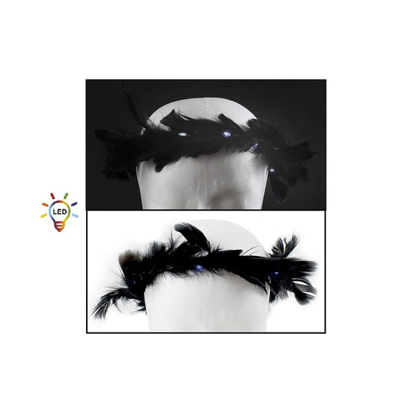Couronne de plumes noir lumineuse LED's blanc