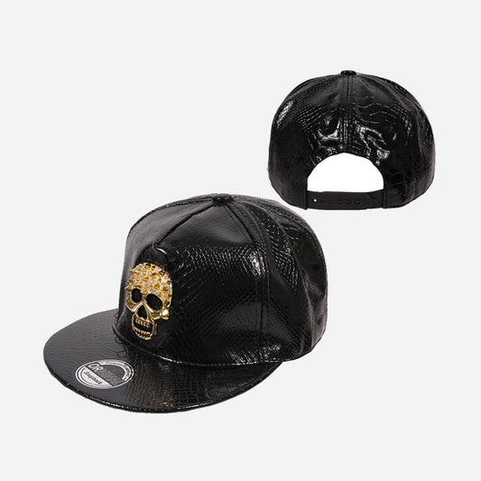 Casquette snapback Tête de mort imitation cuir noir fantaisie