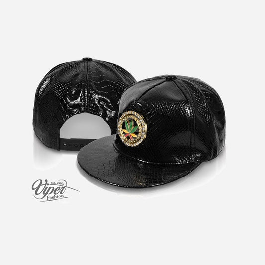 Casquette snapback feuille multicolore imitation cuir noir fantaisie