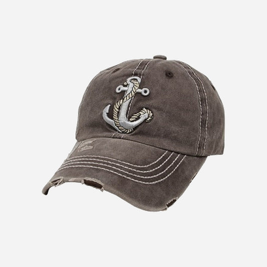 Casquette coton rétro vintage motif Ancre brun