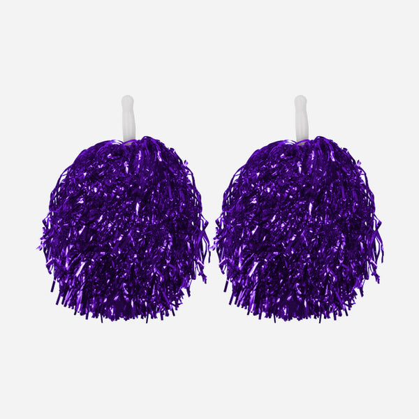Paire de pompons pom pom girl avec poignée lila métal