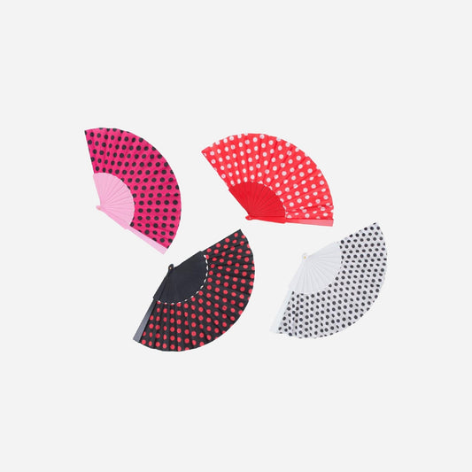 Éventail à pois blancs plastique rouge 22 cm