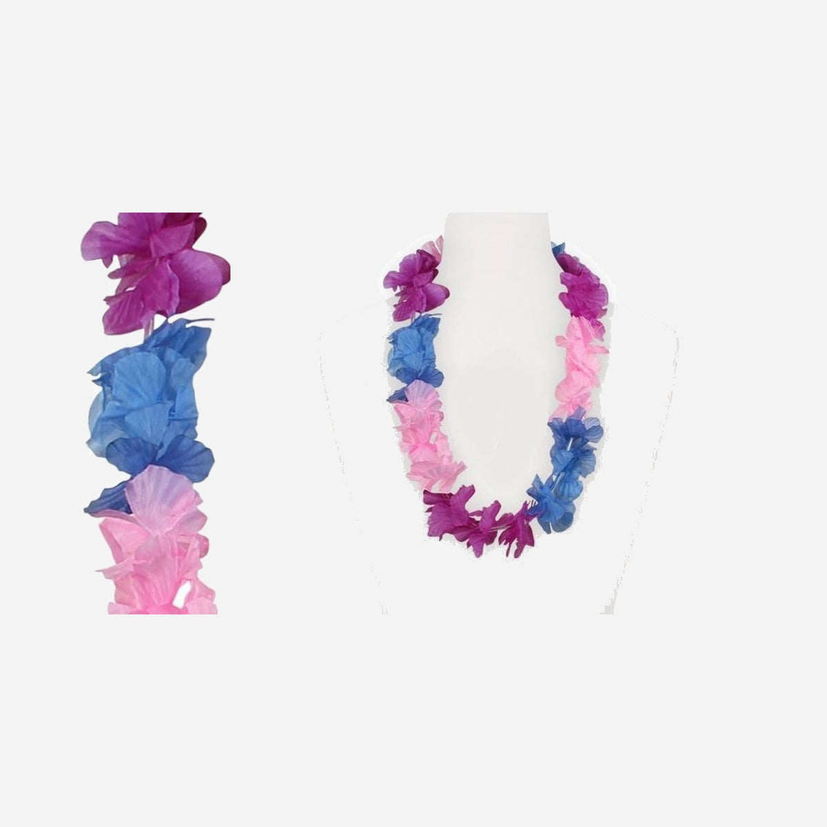 Collier de fleurs tahiti bleu rose mauve 60 mm