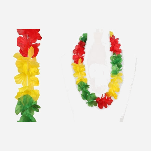 Collier de fleurs tahiti vert jaune rouge 60 mm