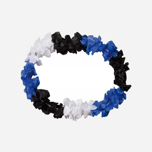 Collier de fleurs épais tahiti bleu blanc noir 100 mm