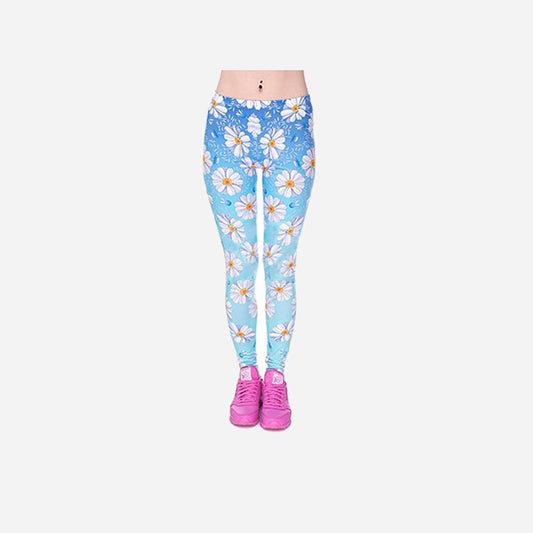 Pantalon legging marguerites bleu