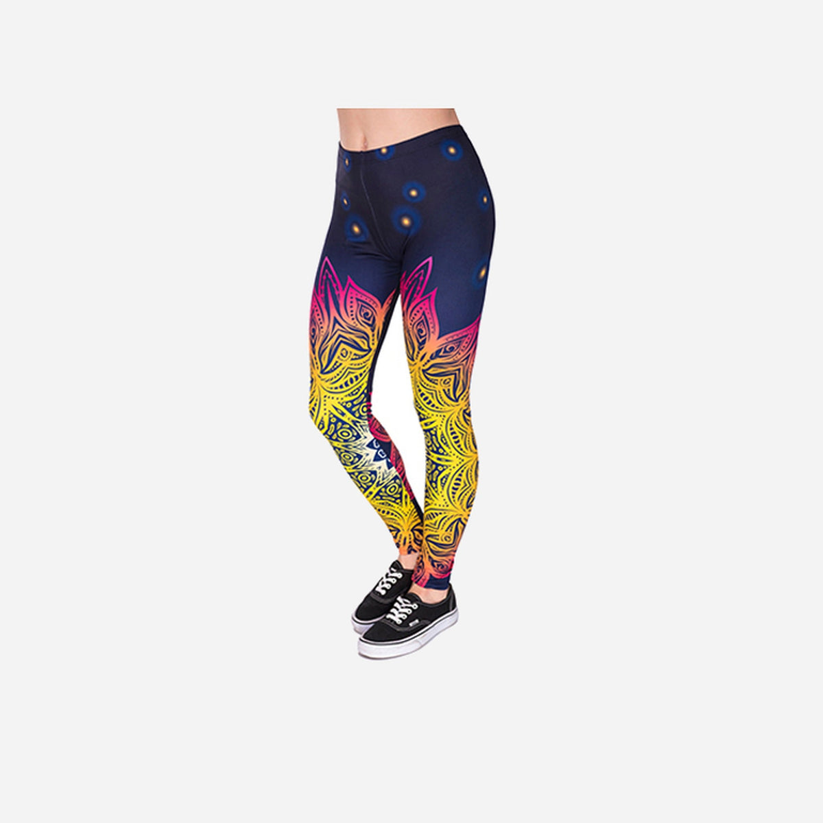 Pantalon legging motifs jaune bleu magenta