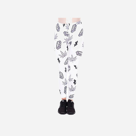 Pantalon legging blanc motifs noir