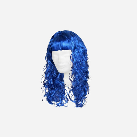 Perruque cheveux longs bouclés bleu