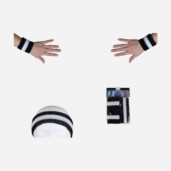 Set bandeau et bracelets éponge noir & blanc 3 pièces