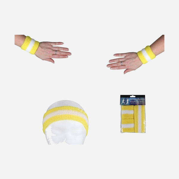 Set bandeau et bracelets éponge jaune & blanc 3 pièces
