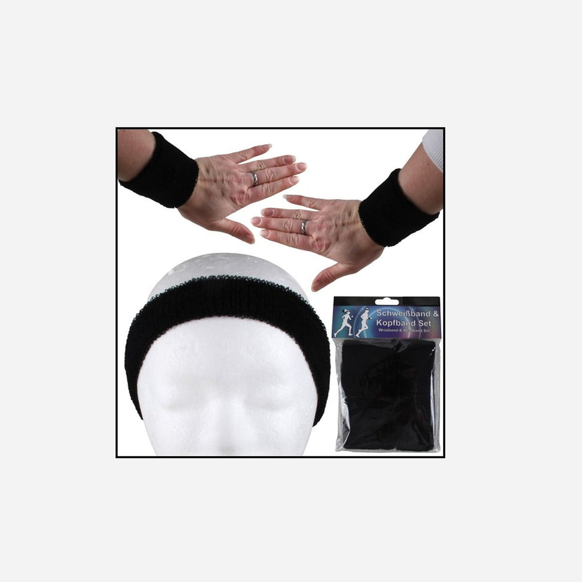 Set bandeau et bracelets éponge noir 3 pièces