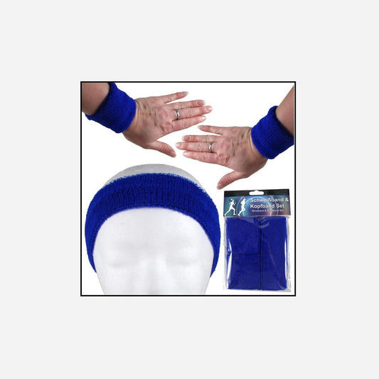 Set bandeau et bracelets éponge bleu 3 pièces